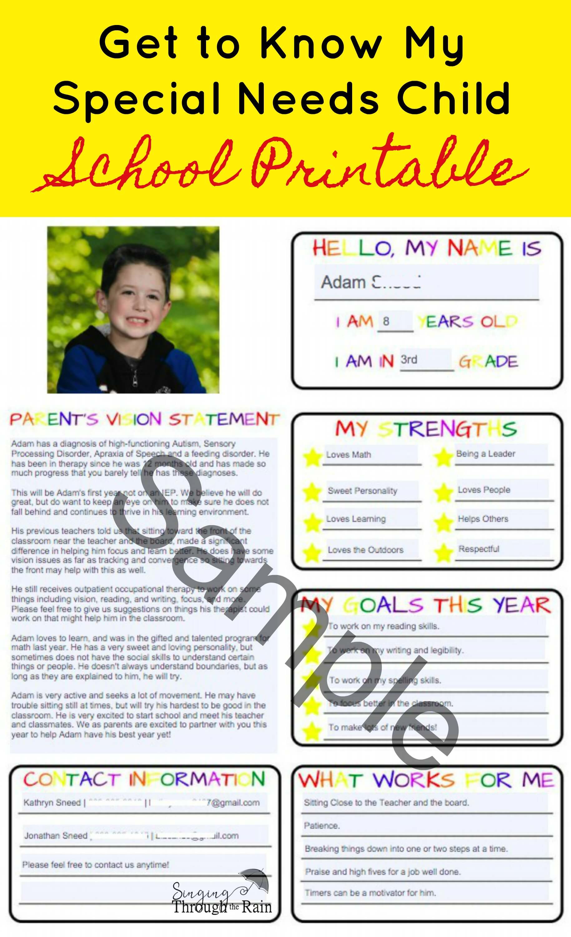 Get to Know My Child School Printable